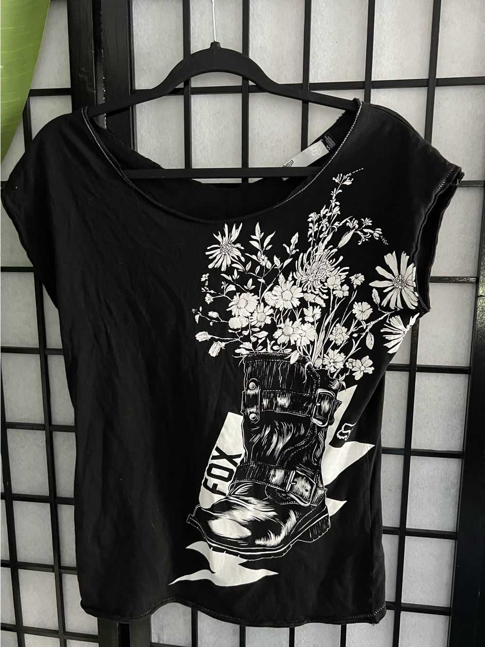 Fox Black T-shirt with White Floral Boot (optional off the shoulder)
